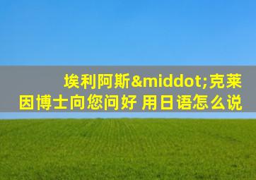 埃利阿斯·克莱因博士向您问好 用日语怎么说